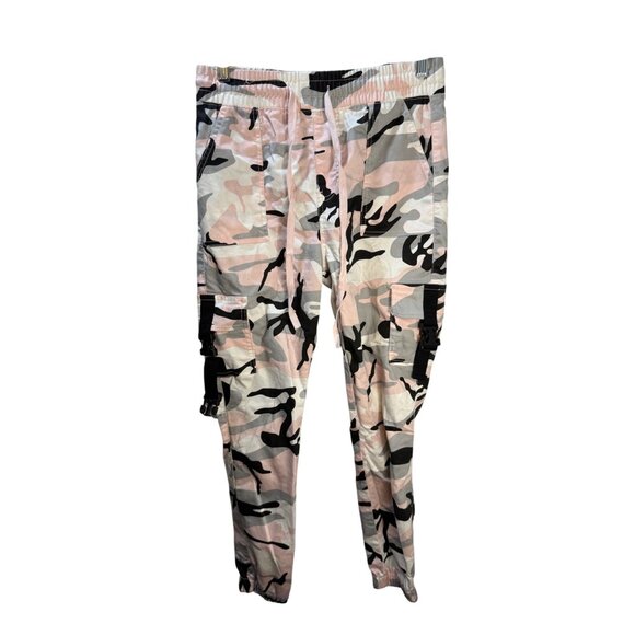 Womens Pink Camo Cargo Joggers With Elastic Waist & Pockets Size 11/30 - Picture 1 of 12